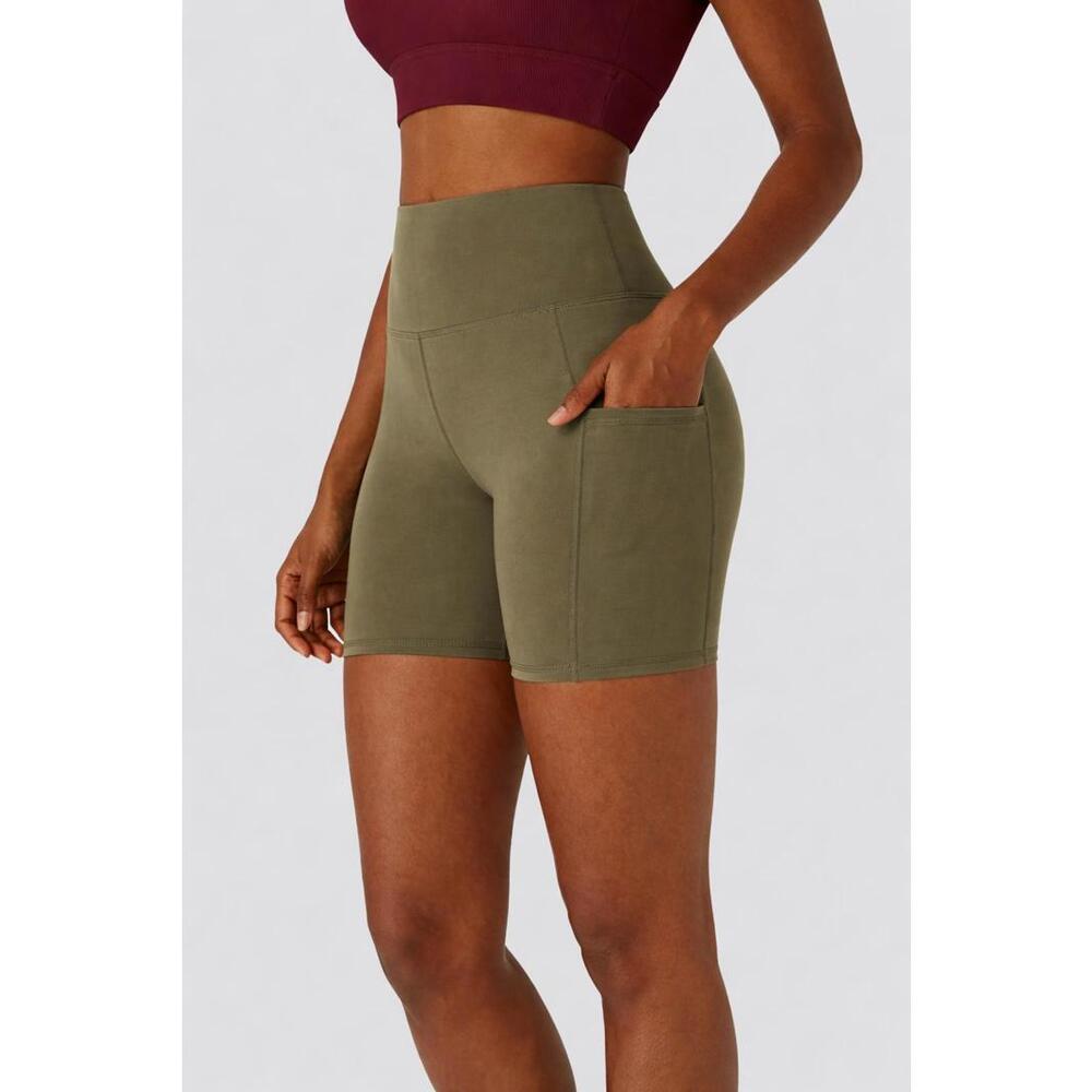 HALARA High Waist Olive Green Women's Bike Shorts with Side Pockets